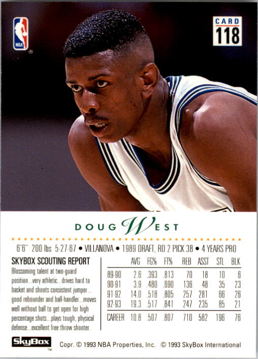 1993-94 SkyBox Premium #118 Doug West back image