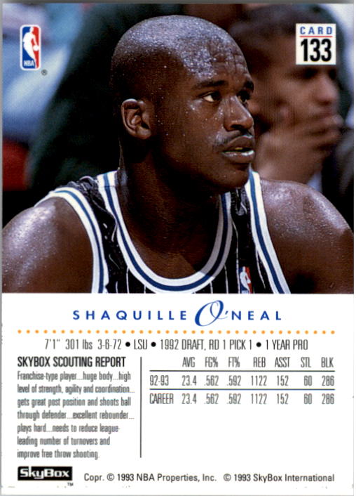 1993-94 SkyBox Premium #133 Shaquille O'Neal back image