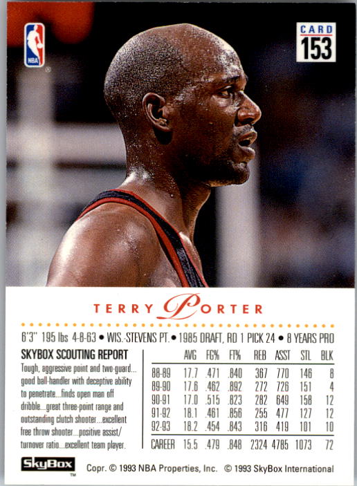 1993-94 SkyBox Premium #153 Terry Porter back image