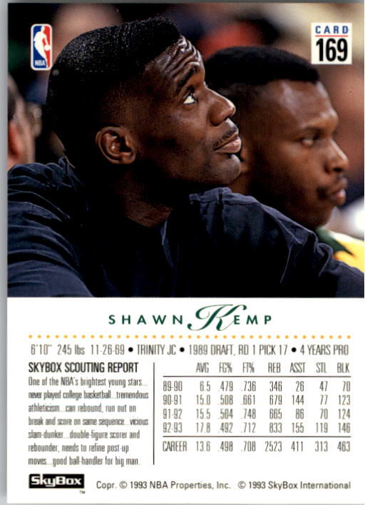 1993-94 SkyBox Premium #169 Shawn Kemp back image