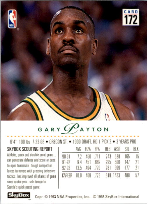 1993-94 SkyBox Premium #172 Gary Payton back image