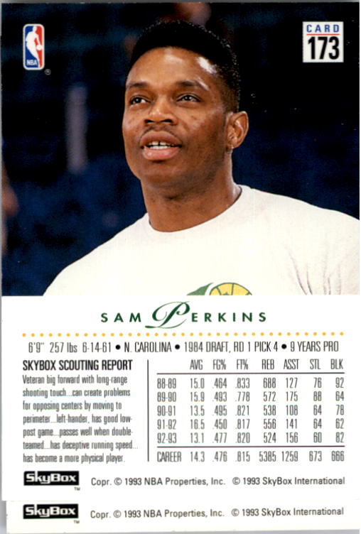 1993-94 SkyBox Premium #173 Sam Perkins back image