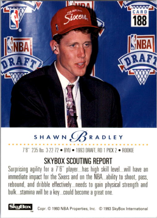 1993-94 SkyBox Premium #188 Shawn Bradley RC back image