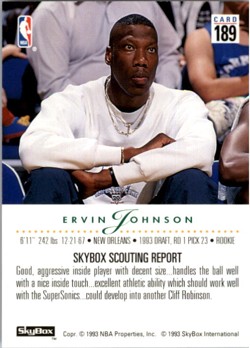 1993-94 SkyBox Premium #189 Ervin Johnson RC back image