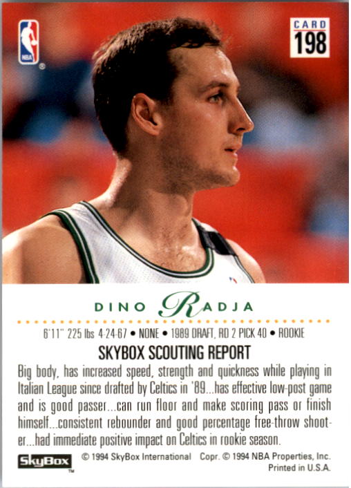 1993-94 SkyBox Premium #198 Dino Radja RC back image