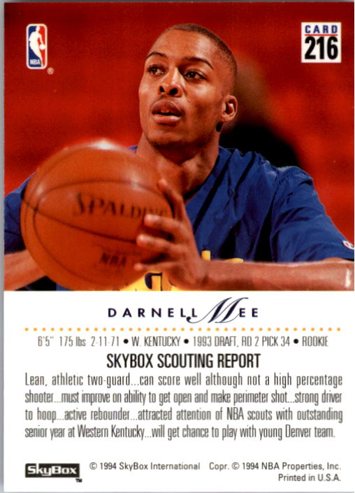 1993-94 SkyBox Premium #216 Darnell Mee RC back image