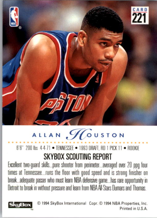 1993-94 SkyBox Premium #221 Allan Houston RC back image