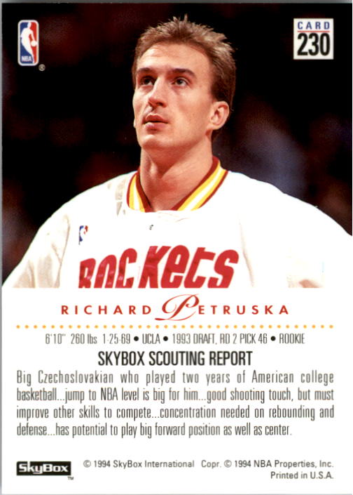 1993-94 SkyBox Premium #230 Richard Petruska RC back image