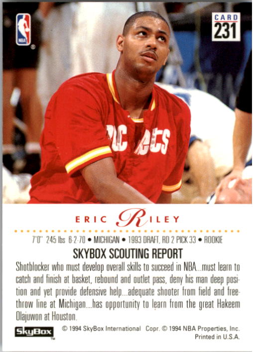 1993-94 SkyBox Premium #231 Eric Riley RC back image