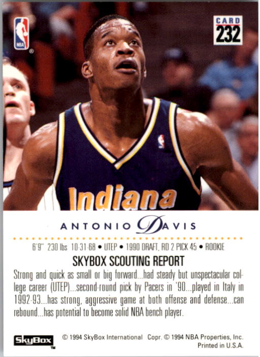 1993-94 SkyBox Premium #232 Antonio Davis RC back image