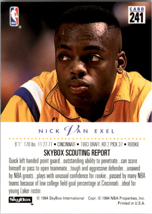 1993-94 SkyBox Premium #241 Nick Van Exel RC back image