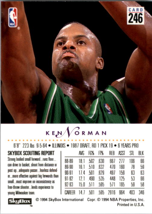 1993-94 SkyBox Premium #246 Ken Norman back image
