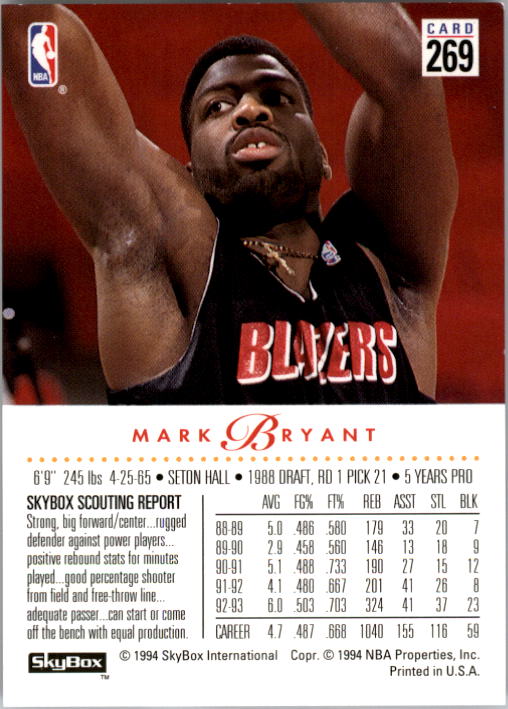 1993-94 SkyBox Premium #269 Mark Bryant back image
