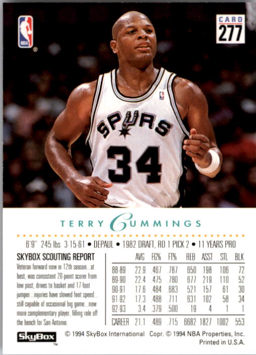 1993-94 SkyBox Premium #277 Terry Cummings back image