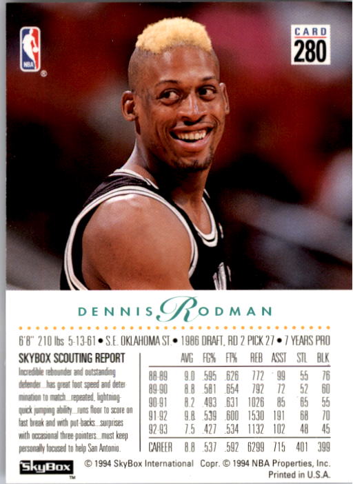 Dennis Rodman Basketball Card 1993-94 Skybox Premium # 280 