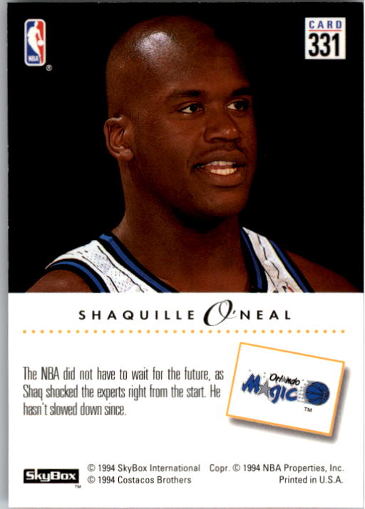 1993-94 SkyBox Premium #331 Shaquille O'Neal PC back image