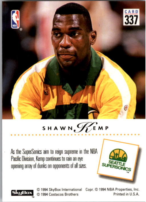 1993-94 SkyBox Premium #337 Shawn Kemp PC back image