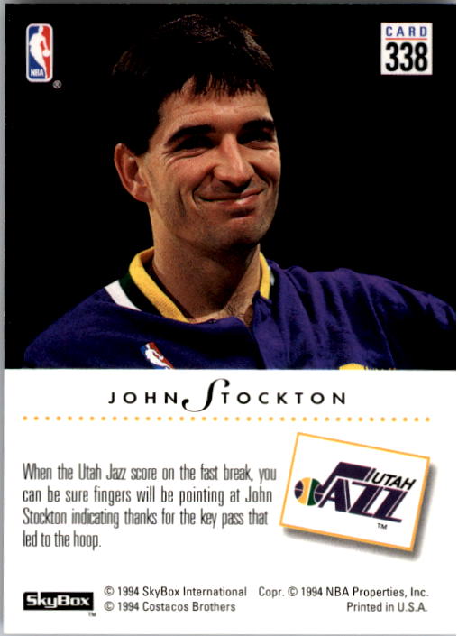 1993-94 SkyBox Premium #338 John Stockton PC back image