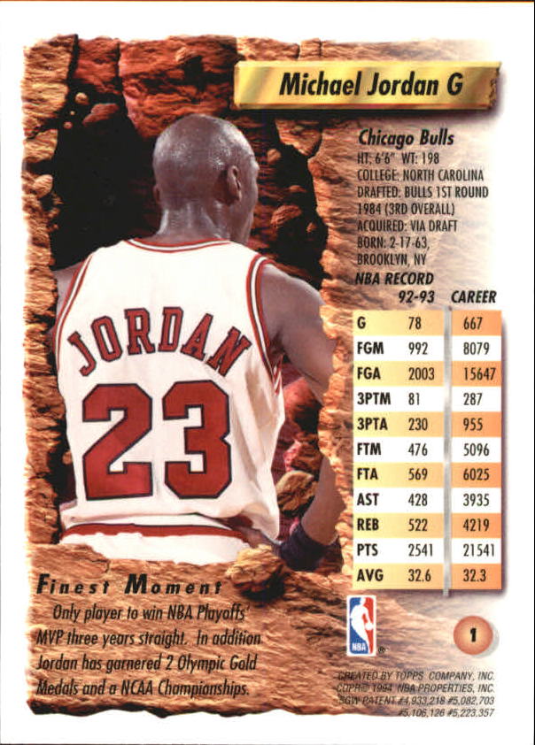 1993-94 Finest #1 Michael Jordan back image