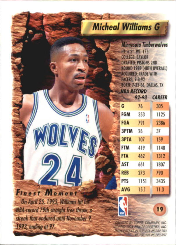 1993-94 Finest #19 Micheal Williams back image