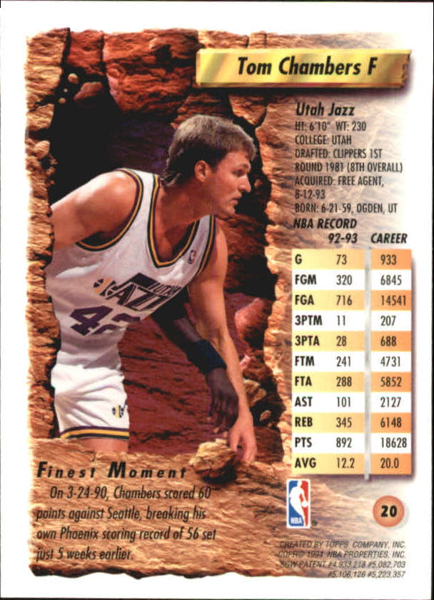 1993-94 Finest #20 Tom Chambers back image