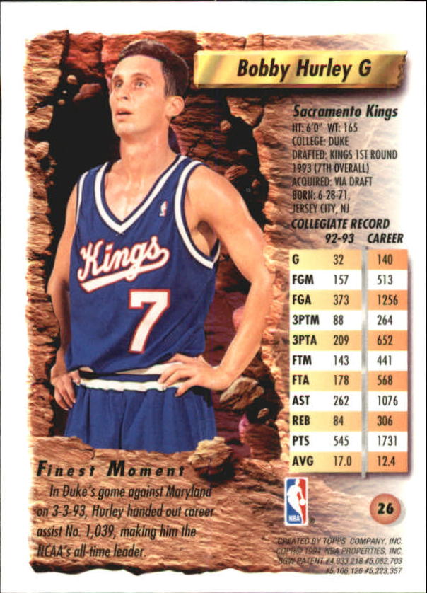 1993-94 Finest #26 Bobby Hurley RC back image