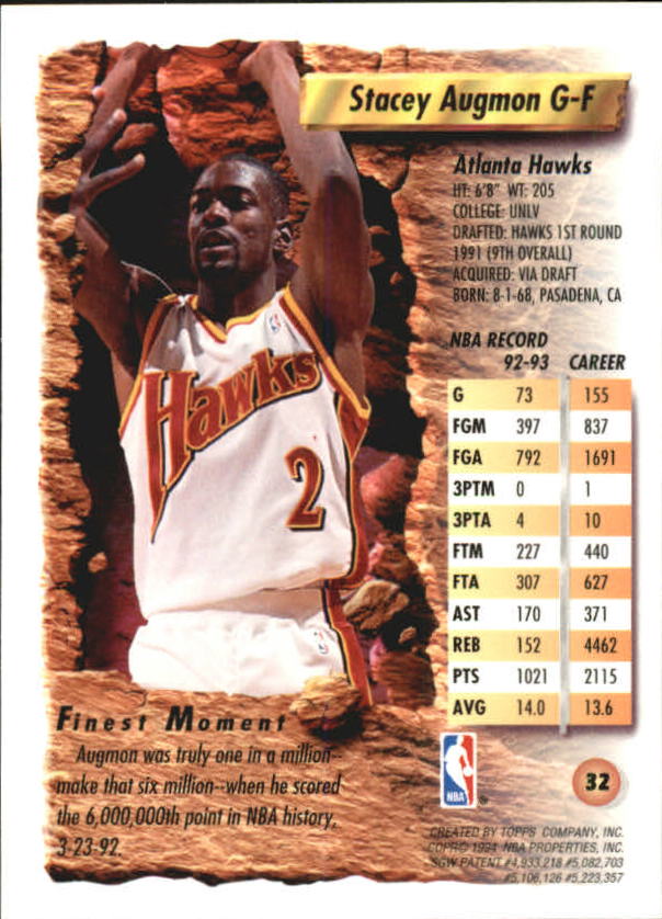 1993-94 Finest #32 Stacey Augmon back image