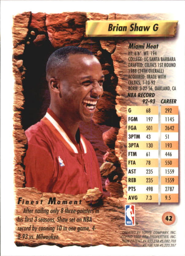1993-94 Finest #42 Brian Shaw back image