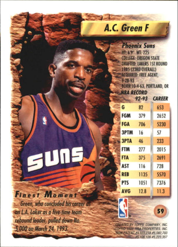 1993-94 Finest #59 A.C. Green back image