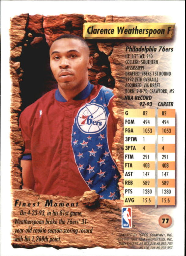1993-94 Finest #77 Clarence Weatherspoon back image