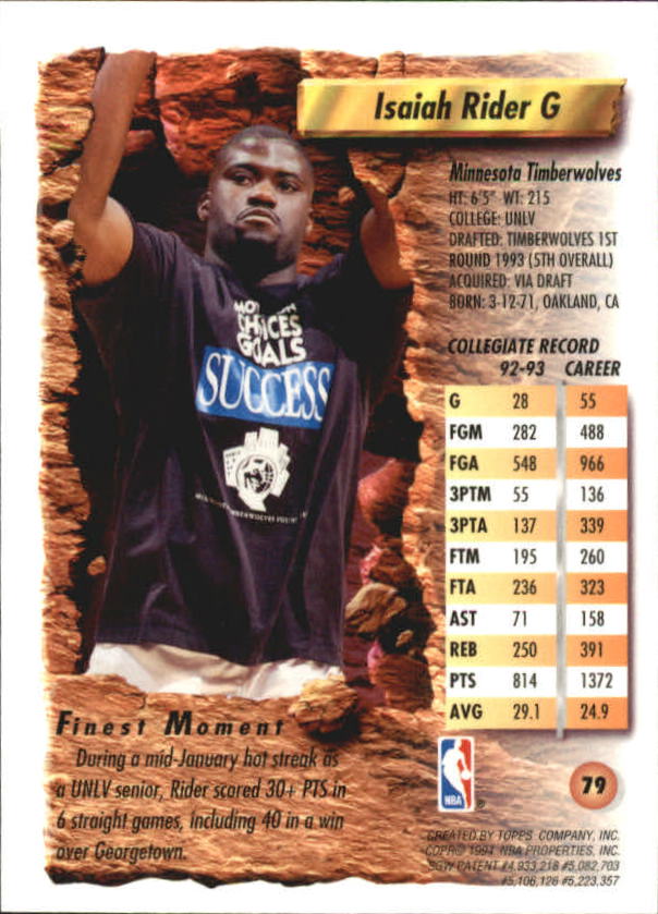 1993-94 Finest #79 Isaiah Rider RC back image