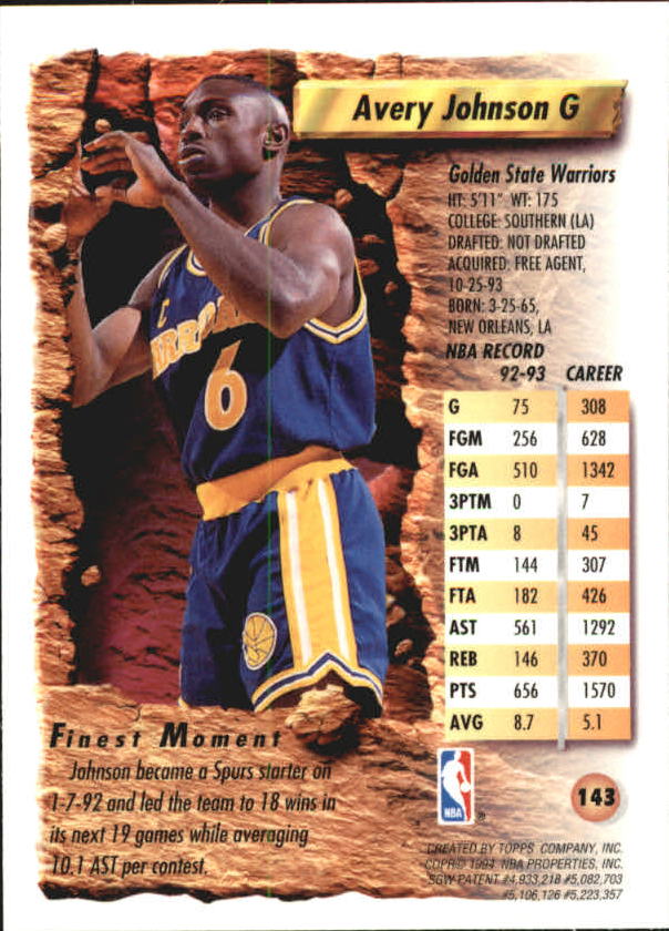 1993-94 Finest #143 Avery Johnson back image