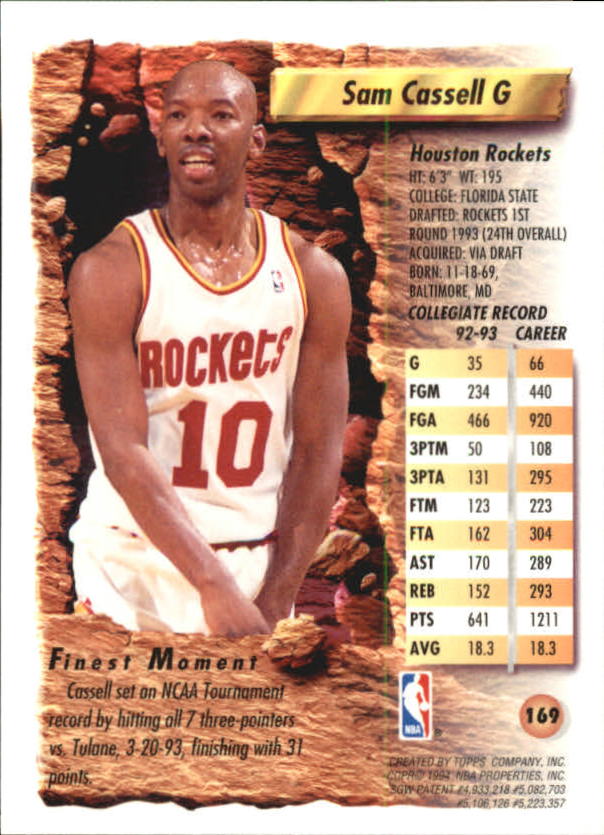 1993-94 Finest #169 Sam Cassell RC back image