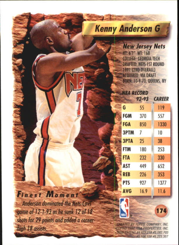 1993-94 Finest #174 Kenny Anderson back image