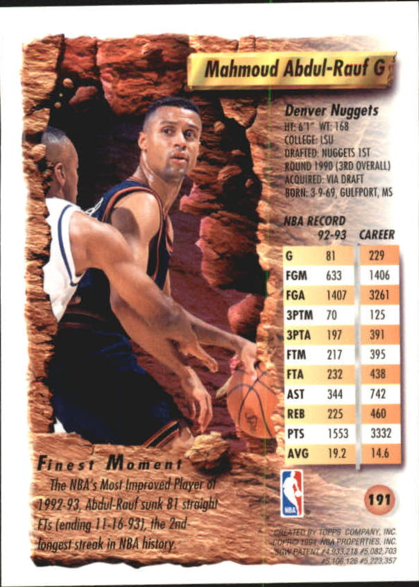 1993-94 Finest #191 Mahmoud Abdul-Rauf back image