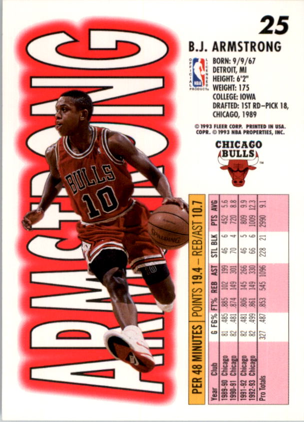 1991 Fleer B.J. Armstrong #25 Chicago Bulls