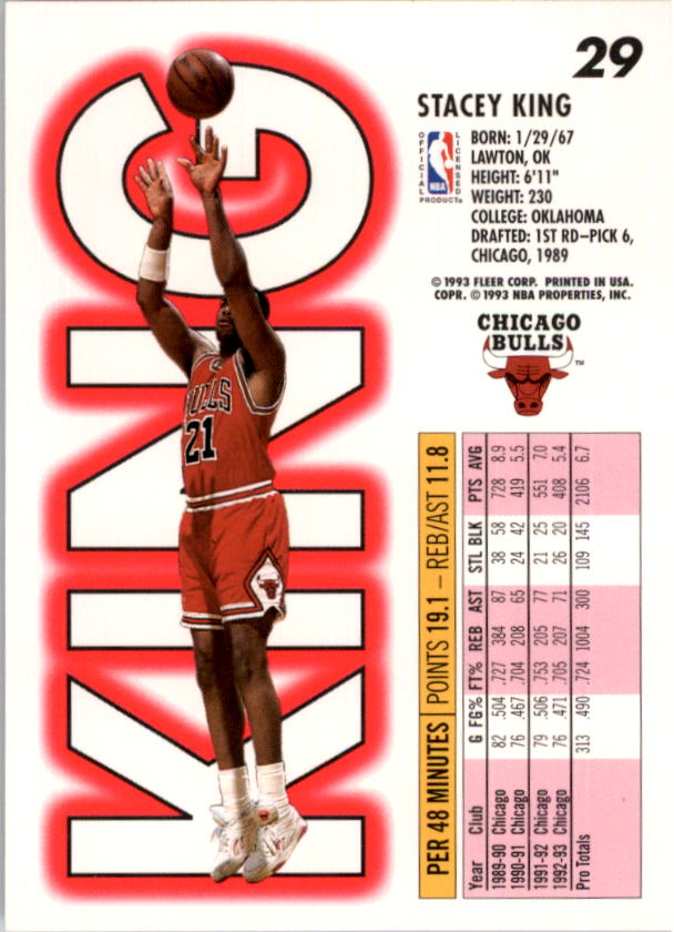 1993-94 HOOPS STACEY KING CHICAGO BULLS #29