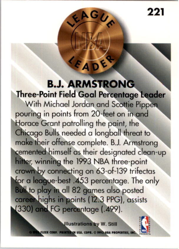 1993-94 Fleer #221 B.J. Armstrong LL back image