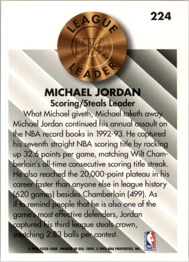 1993-94 Fleer #224 Michael Jordan LL back image