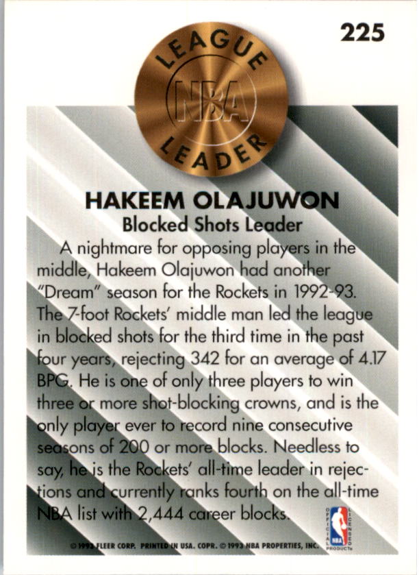 1993-94 Fleer #225 Hakeem Olajuwon LL back image