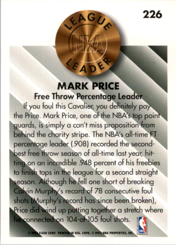 1993-94 Fleer #226 Mark Price LL back image