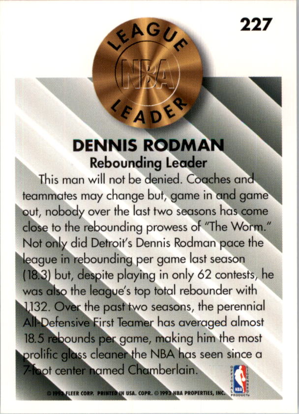 1993-94 Fleer #227 Dennis Rodman LL back image