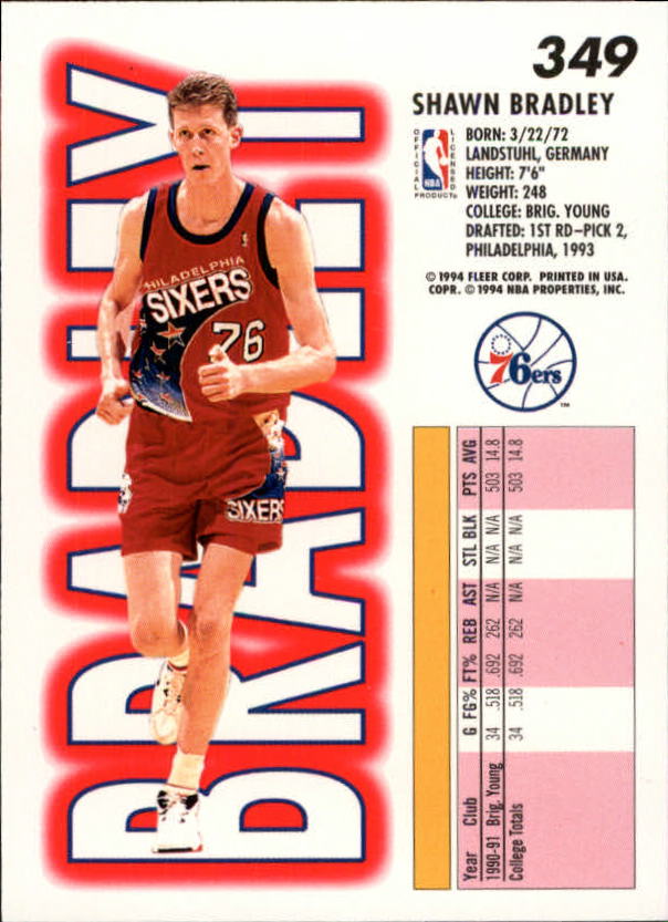 1993-94 Fleer #349 Shawn Bradley RC - NM-MT - The Dugout Sportscards &  Comics