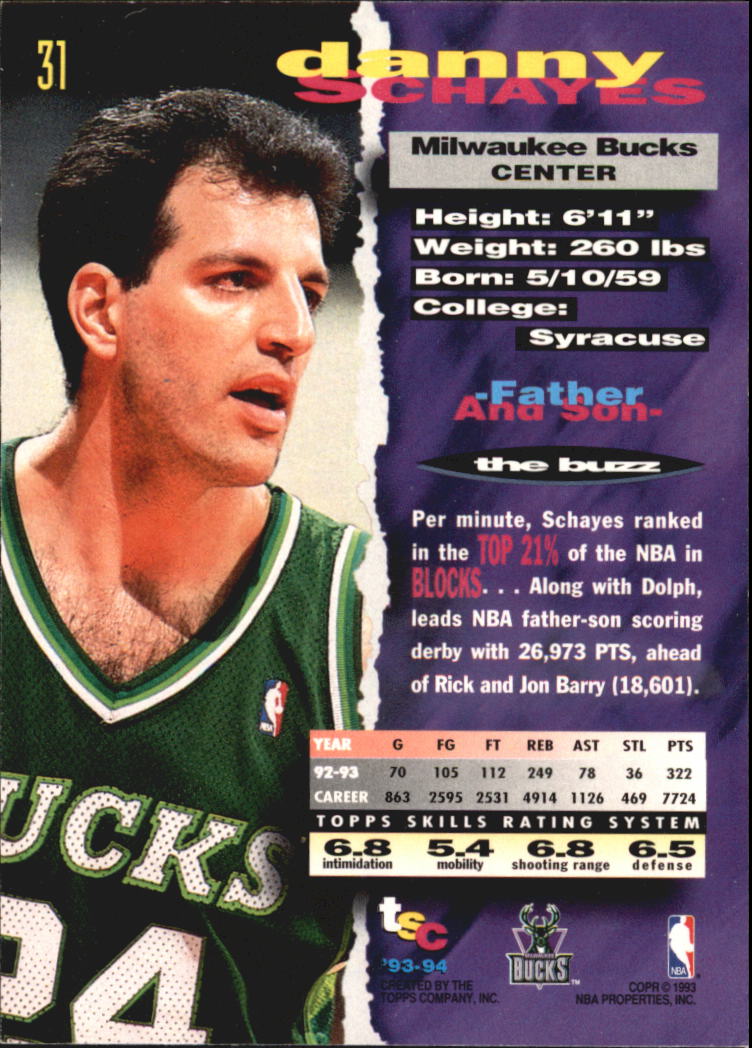 1993-94 Stadium Club Super Teams NBA Finals #31 Danny Schayes back image