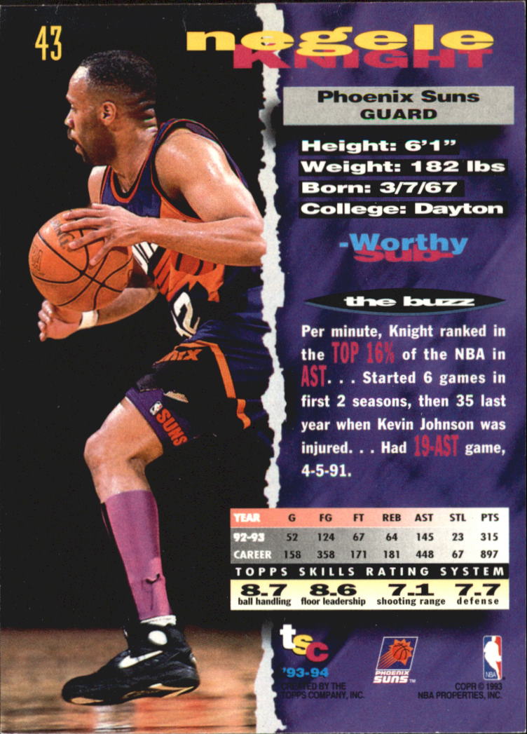 1993-94 Stadium Club Super Teams NBA Finals #43 Negele Knight back image