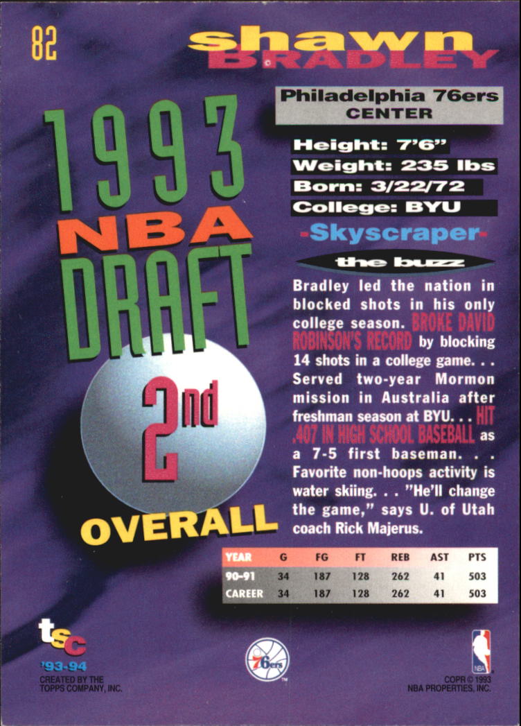 1993-94 Stadium Club Super Teams NBA Finals #82 Shawn Bradley back image