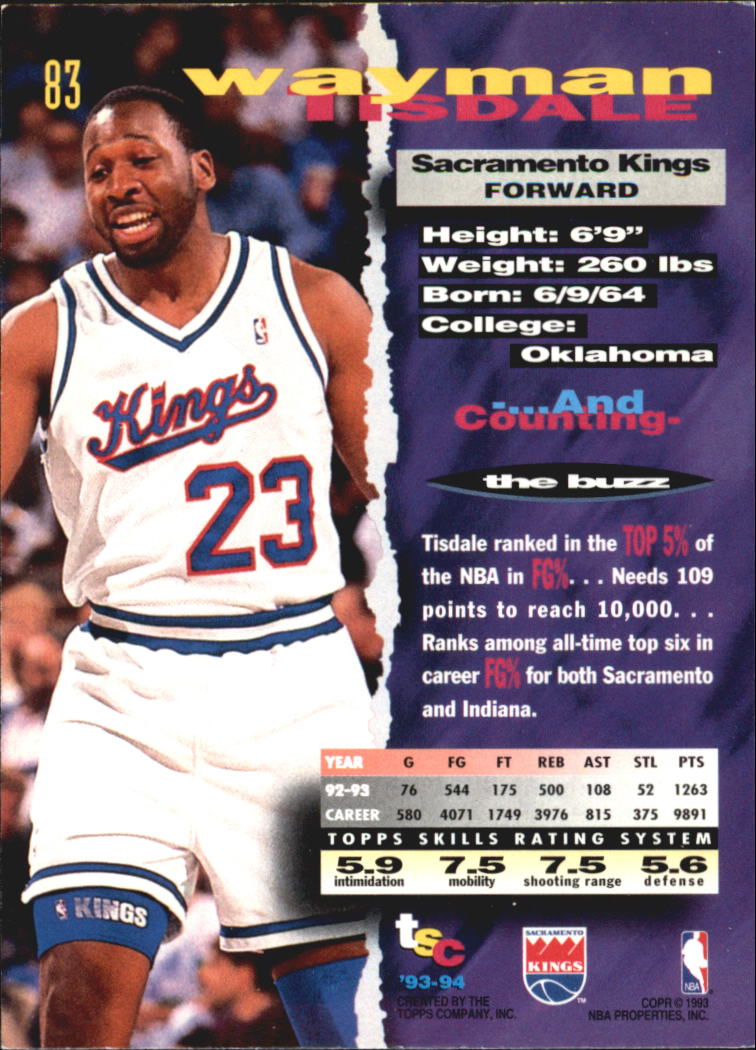 1993-94 Stadium Club Super Teams NBA Finals #83 Wayman Tisdale back image
