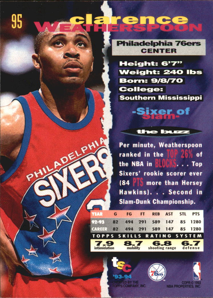 1993-94 Stadium Club Super Teams NBA Finals #95 Clarence Weatherspoon back image
