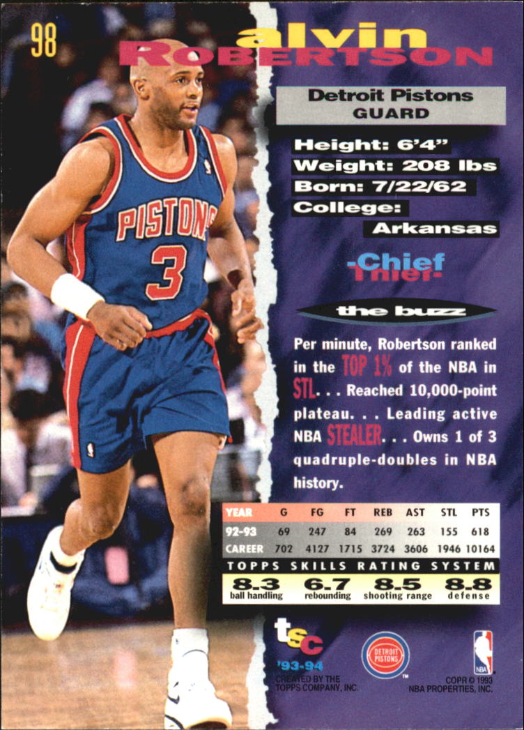 1993-94 Stadium Club Super Teams NBA Finals #98 Alvin Robertson back image