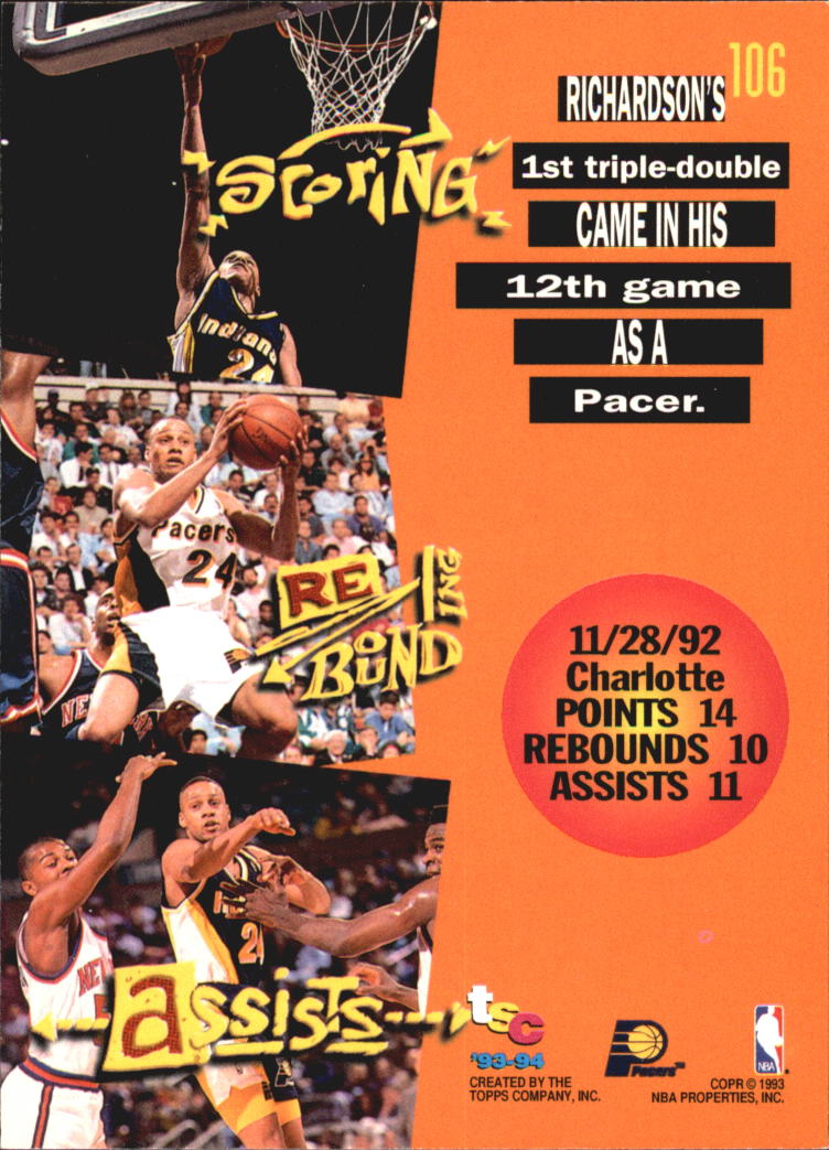1993-94 Stadium Club Super Teams NBA Finals #106 Pooh Richardson TD back image
